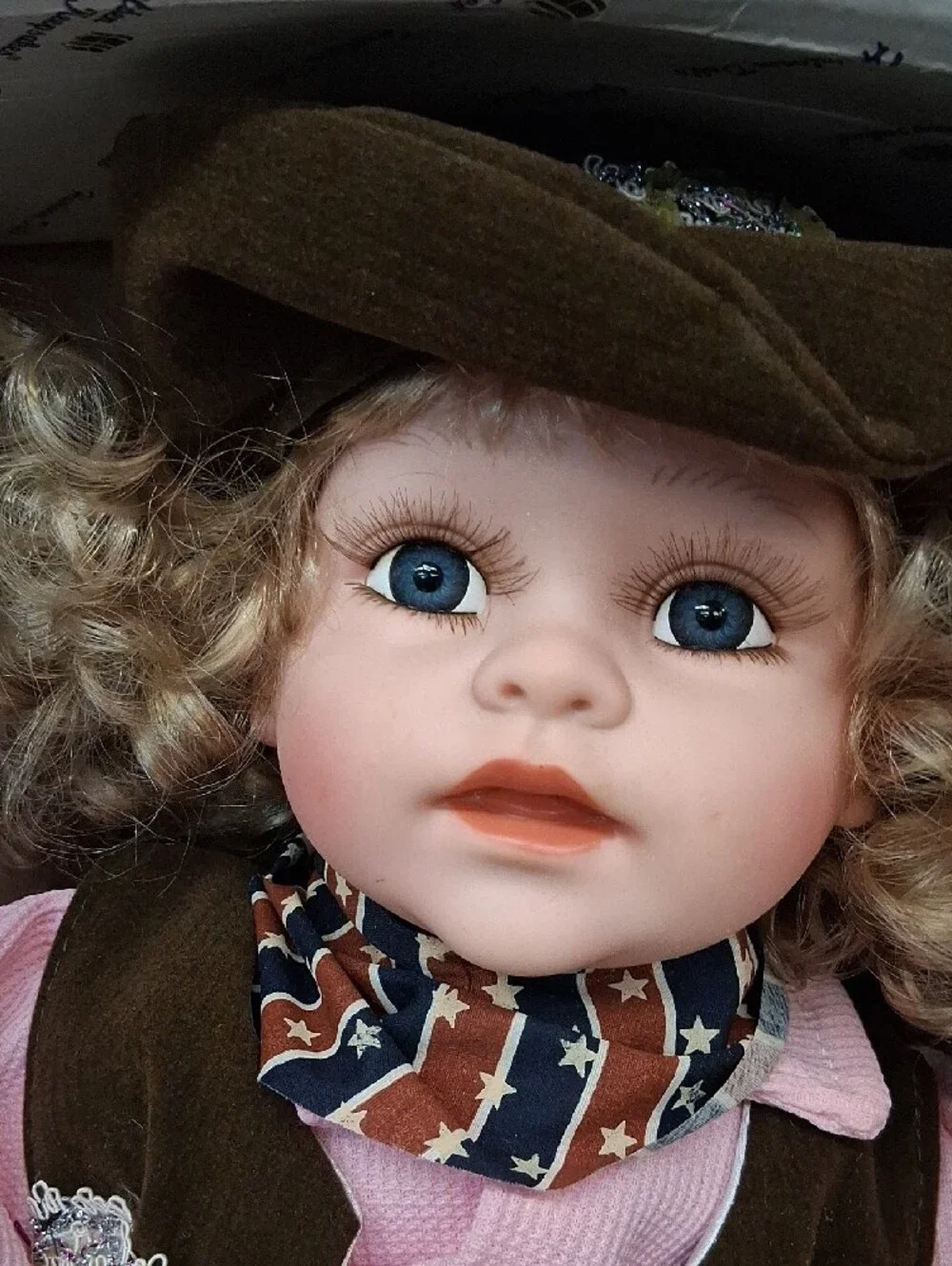 Pink & Blue Western-Style Girls Doll with Curly Hair